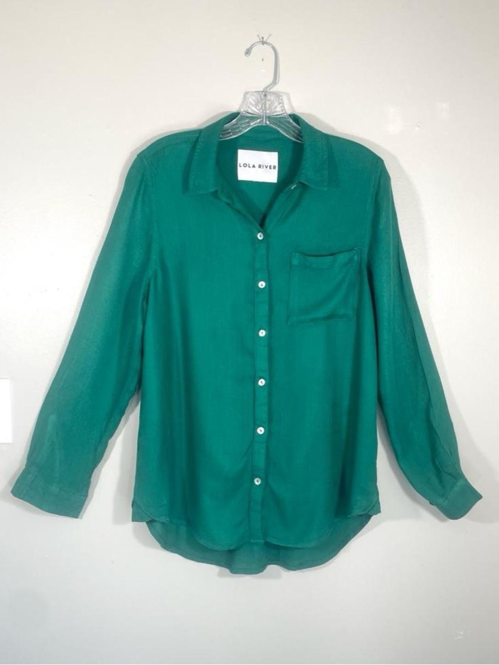 Lola River Emerald Green 100% Viscose Button-Up Blouse | Lightweight Long Sleeve